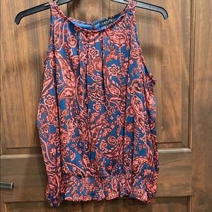 1. State Navy and Coral Floral Blouse